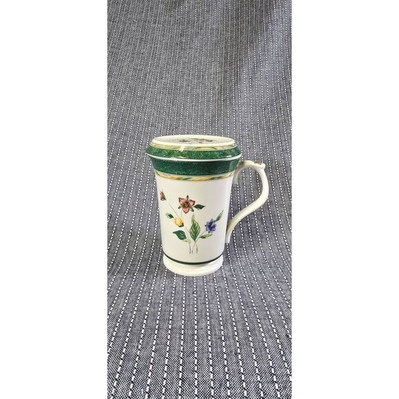 SAINT JAMES HANHOOK FINE CHINA WILD FLOWER CUP WITH LID /COASTER - Picture 2 of 8